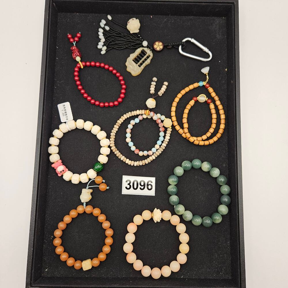 ASIAN PRAYER BEAD BRACELET LOT JADE STYLE MALA TIBETAN BUDDHIST CHARMS